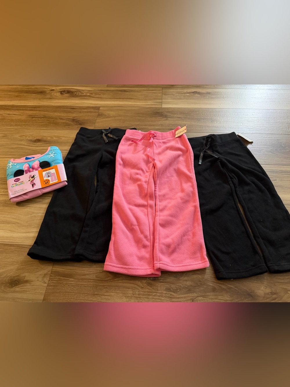 Lot of 3 Girls' Pink and Black Fleece pants size 4 and 4t Minnie pajama set